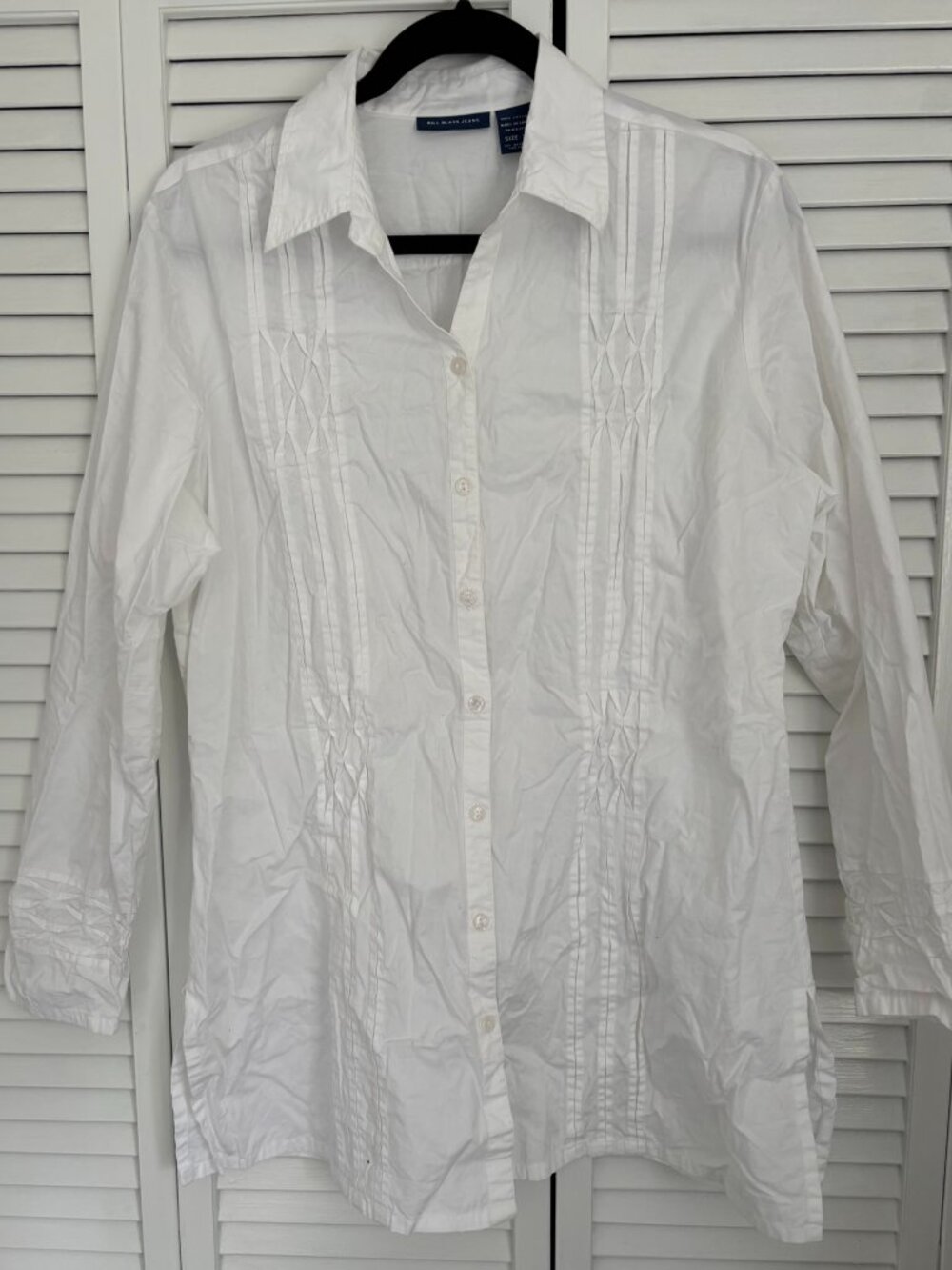 vintage bill blass white cotton long-sleeve tunic with pintuck in XL